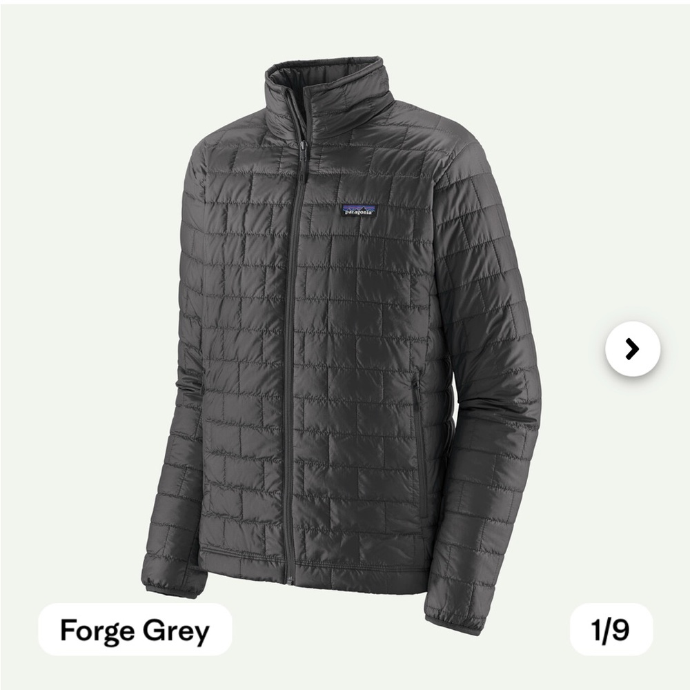 Patagonia Gray Puffer Jacket with Quilted Design and Stand-Up Collar